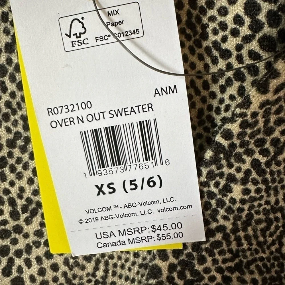 Volcom Snakeskin sweater Over N Out‎ size XS 5/6 animal print Nwt